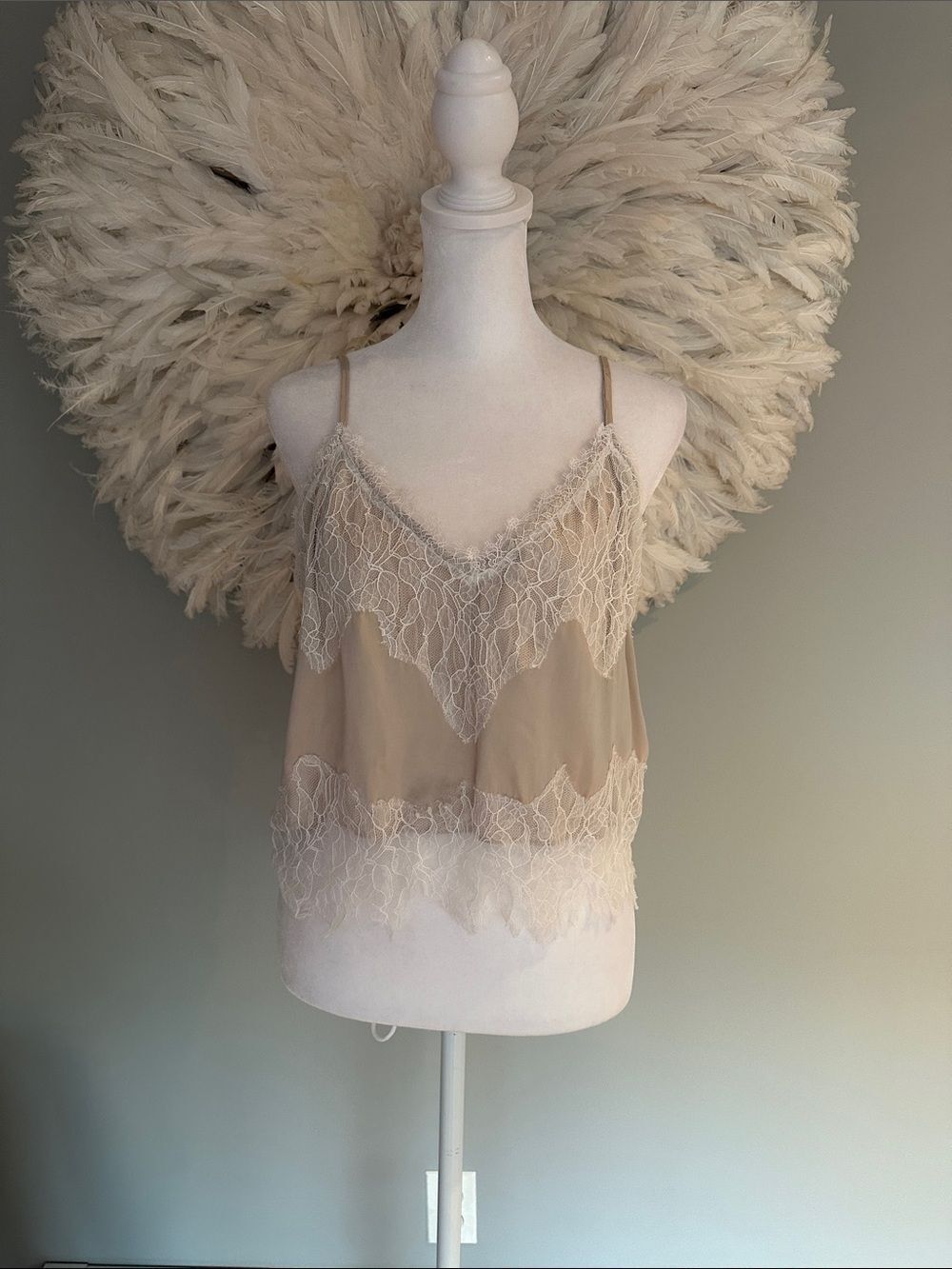 TWP Delicate Lace Trim Cami in Soft Beige
